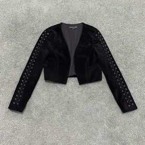 Bebe x Naven Black Suede Crop Jacket Lace Detail size 2
